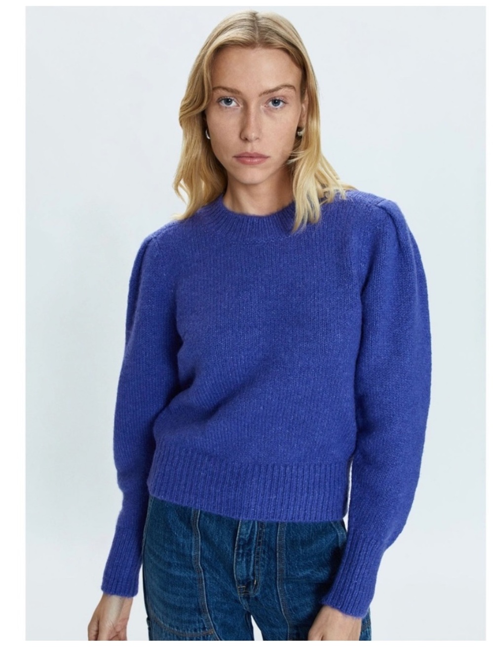 NWT Pistola Collette Wool Blend Crewneck Puff-Sleeve Sweater Periwinkle Small